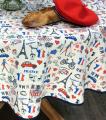 Nappe Vive la France, Tour Eiffel, baguette, croissant, vin, ronde Ø 160 cm, 100% coton