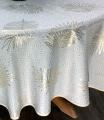 Nappe Sunny gold, feuilles dorées, arabesques, sur fond blanc, ronde, Ø180 cm, 100% polyester anti-taches