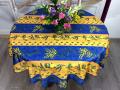 Nappe provençale Mimosa, lavande et citrons, bleu ou rouge, ronde Ø 160 cm, 100% polyester anti-taches