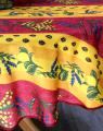 Nappe provençale Mimosa, lavande et citrons, bleu ou rouge, ronde Ø 160 cm, 100% polyester anti-taches