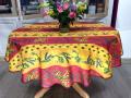 Nappe provençale Mimosa, lavande et citrons, bleu ou rouge, ronde Ø 160 cm, 100% polyester anti-taches