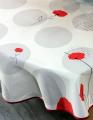 Nappe provençale Coquelicots et cercles gris, sur un fond écru, ovale, 150x240 cm, 100% polyester anti-taches