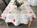 Nappe provençale Coquelicots et cercles gris, sur un fond écru, ovale, 150x240 cm, 100% polyester anti-taches