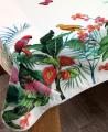 Nappe Tropical vintage, oiseaux, papillons, feuilles et fleurs multicolores, sur fond blanc, 100% polyester anti-taches