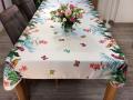  Nappe Tropical vintage, oiseaux, papillons, feuilles et fleurs multicolores, sur fond blanc, 100% polyester anti-taches