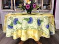 Nappe provençale, Bouquets de lavande, jaune marbré, double bordure, ronde Ø180 cm , 100% polyester anti-taches