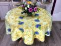 Nappe provençale, Bouquets de lavande, jaune marbré, double bordure, ronde Ø180 cm , 100% polyester anti-taches