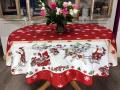 Nappe Père Noël, traineau et flocons de neige, rouge-blanc, ronde Ø 160 cm, 100% polyester anti-taches