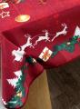 Nappe Traineau blanc du père Noël, sapins, étoiles et flocons de neige, gris ou rouge, rectangulaire, 100% polyester anti-taches