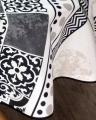 Nappe Carreaux de ciment double bordure, beige, gris et noir, ronde Ø160 cm, 100% polyester anti-taches