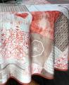 Nappe Patchwork tricot, coeurs, carreaux, marron ou orange, ronde Ø180 cm, 100% polyester anti-taches
