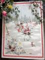 Torchon Montagne hiver, rennes, chalet, flocons, neige, rouge, beige, blanc, rectangulaire, 50x70 cm, 100% coton jacquard 