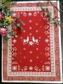 Torchon Montagne hiver, rennes, chalet, flocons, neige, rouge, beige, blanc, rectangulaire, 50x70 cm, 100% coton jacquard 