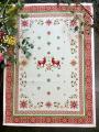 Torchon Montagne hiver, rennes, chalet, flocons, neige, rouge, beige, blanc, rectangulaire, 50x70 cm, 100% coton jacquard 
