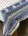 Nappe provençale Bastide, double bordure, bleu marine ou bleu ciel ou turquoise, rectangulaire, 100% coton