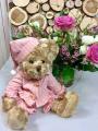 Peluche Ours, pyjama rose ou bleu à rayures blanches et bonnet de nuit, polyester, 32 cm