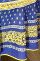Nappe provençale Bastide, Bouquets de fleurs, centrée, bleu-blanc, rouge, bleu ou turquoise, ronde Ø 180 cm,  100% coton et 100% coton enduit anti-taches