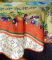 Nappe provençale, Olives et éventails oranges, vert anis, blanc, ronde Ø160 cm, 100% polyester anti-taches