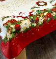 Nappe Père Noël, couronnes, fleurs de noël, cadeaux, étoiles, crème, rouge, vert, rectangulaire, 100% polyester anti-taches