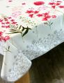 Nappe Fleurs d'ail, rose ou bleu, sur fond blanc, rectangulaire, 100% polyester anti-taches