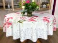 Nappe Fleurs d'ail, rose ou bleu, sur fond blanc, ronde Ø160 cm, 100% polyester anti-taches