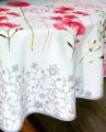 Nappe Fleurs d'ail, rose ou bleu, sur fond blanc, ronde Ø160 cm, 100% polyester anti-taches