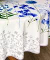 Nappe Fleurs d'ail, rose ou bleu, sur fond blanc, ronde Ø160 cm, 100% polyester anti-taches