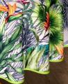 Nappe Oiseaux du Paradis, palmiers, feuilles et fleurs multicolores, sur fond blanc, ronde Ø 160 cm, 100% polyester anti-taches
