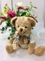 Peluche ourson, Burberry, tenue à carreaux et écharpe, beige, noir, rouge, polyester, 33 cm