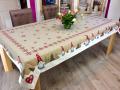 Nappe d'hiver, Lutins sur la neige, centrée, fond bleu ou beige, rectangulaire, polycoton jacquard