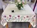 Nappe Florale, Tulipes, fleurs d'ail et lavande, fond beige, carrée, polycoton Jacquard