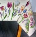 Nappe Florale, Tulipes, fleurs d'ail et lavande, fond beige, carrée, polycoton Jacquard