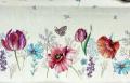 Nappe Florale, coquelicots, tulipes, papillons, fond beige, carrée 165x165 cm, polycoton Jacquard
