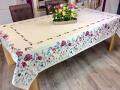 Nappe Hirondelles, coquelicots, fleurs champêtres, fond beige, centrée, rectangulaire 140x240 cm, polycoton Jacquard