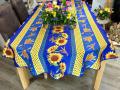 Nappe provençale Tournesols, blé et olives, bleu ou rouge, ovale 150x240 cm, 100% polyester anti-taches