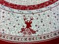 Nappe Montagne hivernale, Tête de renne rouge, arabesques, bordurée rouge, centrée, ronde Ø165 cm, polycoton jacquard 