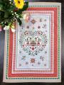 Torchon Montagne hiver, rennes, chalet, flocons, neige, rouge, beige, blanc, rectangulaire, 50x70 cm, 100% coton jacquard 