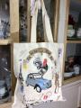 Sac Panorama France, Coq, Tour Eiffel, deudeuche voiture, champagne, beret, écru, 35x40 cm, coton natté