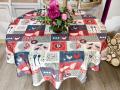 Nappe Poules et poussins, patchwork, carreaux, ufs, vert ou rouge, ronde Ø160 cm, 100% polyester anti-taches