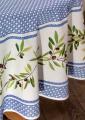 Nappe provençale Nyons, bouquets et couronne d'olives, centrée, vert ou bleu, ronde Ø 180 cm, 100% coton