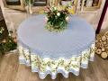 Nappe provençale Nyons, bouquets et couronne d'olives, centrée, bleu, vert ou beige, ronde,  100% coton