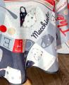 Nappe Pause café ou thé, patchwork, tasses, cafetières, cuillères, gris, rouge, blanc, ronde Ø180 cm, 100% polyester anti-taches