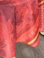 Nappe Bouquets de feuilles, double bordure, sur un fond rouge ou blanc, ronde Ø180 cm, 100% polyester anti-taches