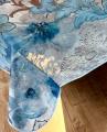 Nappe Venise, fleurs et arabesques vénitiens, sur fond bleu, rectangulaire, 100% polyester anti-taches