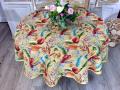 Nappe Feuilles multicolores, sur un fond jaune vénitien, ronde Ø 180 cm, polycoton Jacquard 