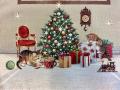 Chemin de table de Noël, chatons près de la cheminée, centré, rectangulaire, polycoton jacquard