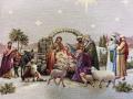 Nappe de Noël centrée, Crèche, rectangulaire, polycoton jacquard