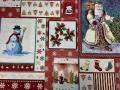  Nappe de Noël Ladan, patchwork, père Noël, bonhomme de neige, sapins, houx, bougies, rouge, beige, rectangulaire, polycoton jacquard lurex