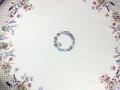 Nappe de Pâques-printemps fleurie, Lapins dans la lavande, vichy couleur lin, centrée sur fond beige, ronde Ø165 cm, polycoton jacquard
