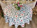 Nappe Poules dans des cercles, blanc, gris, rouge, ronde Ø 180 cm, 100% polyester anti-taches